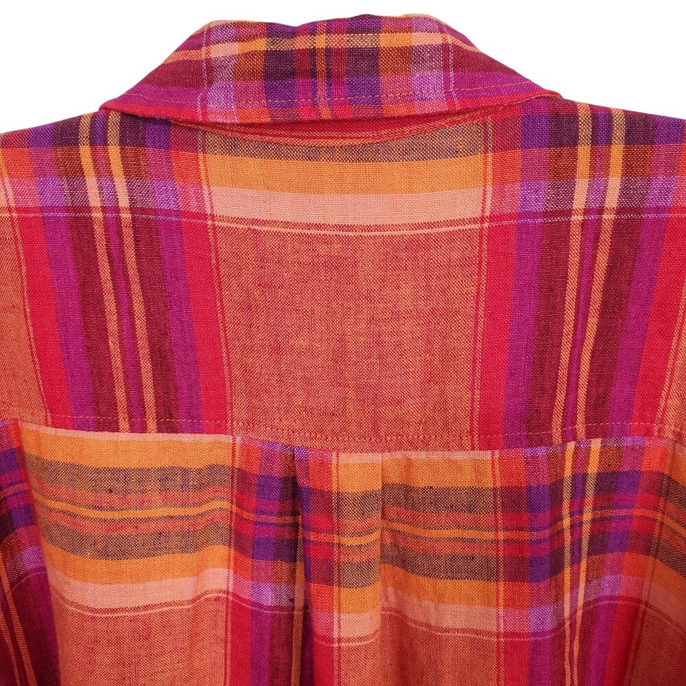 Chicos Design 3 Size XL Shirt Abalone Shell Button Plaid 100% Linen Relaxed Boho - Picture 8 of 11